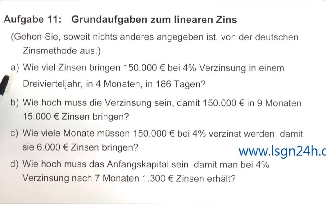 ADA: Grundaufgaben zum linearen Zins: Zinsen unterjährig